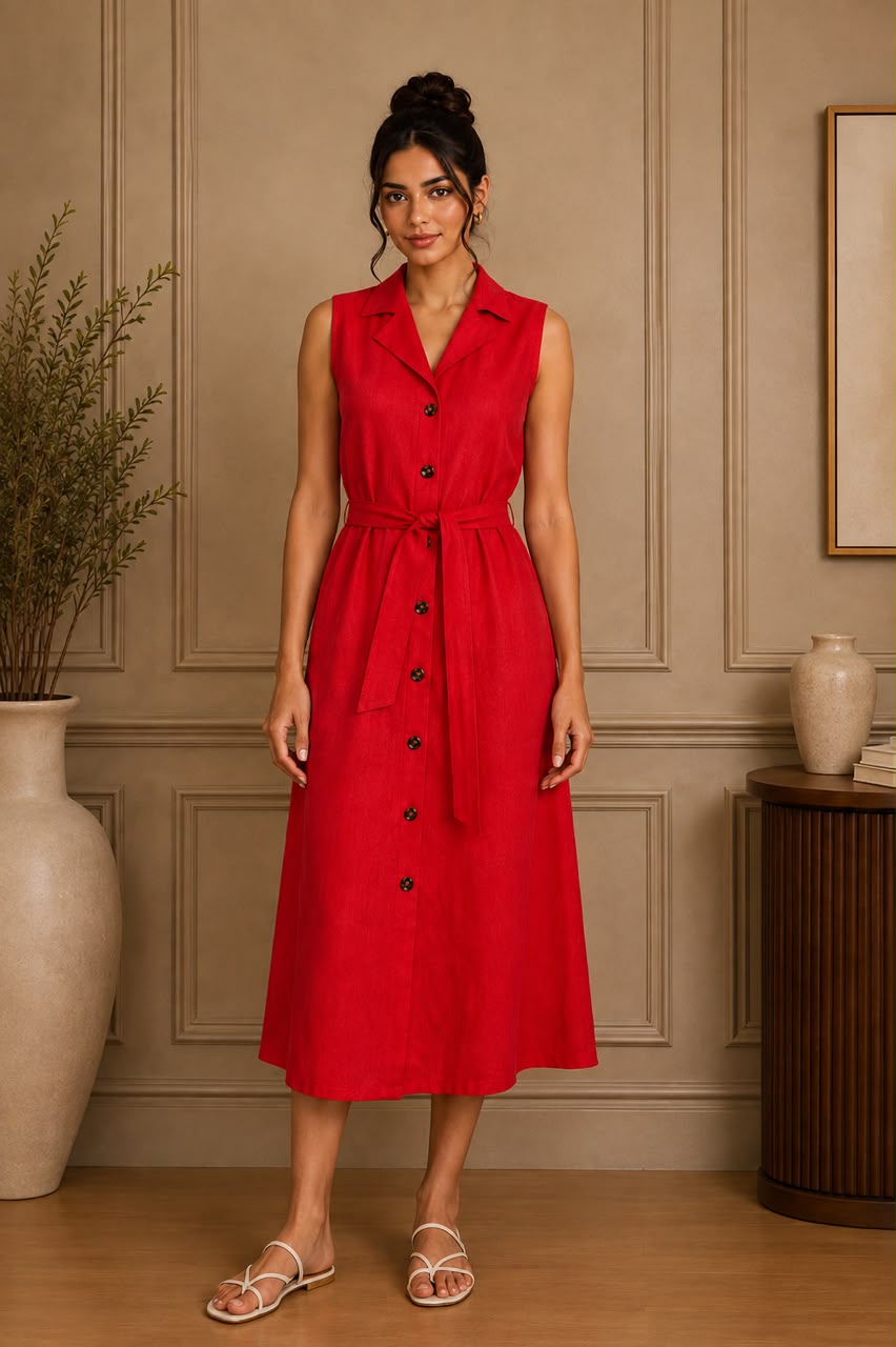 CELESTE BELTED LINEN DRESS