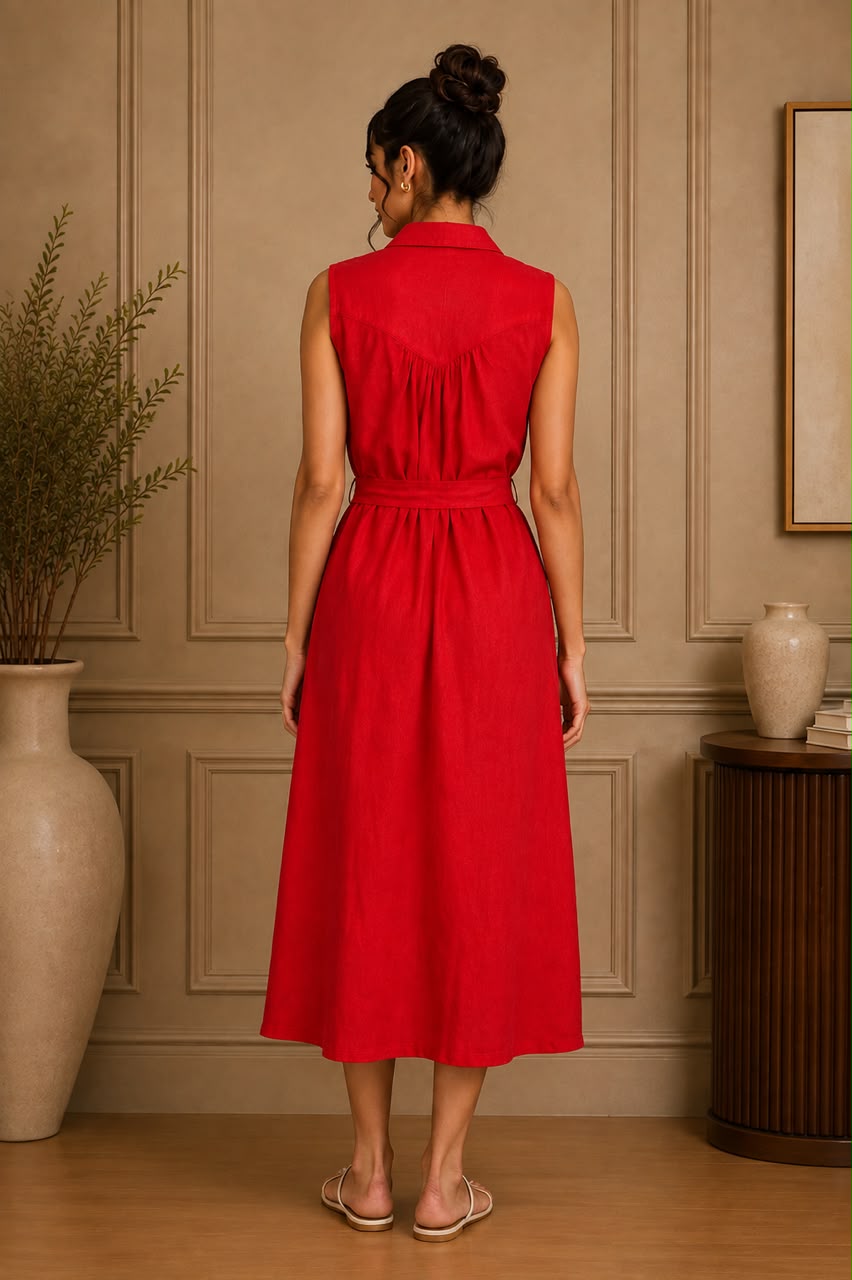 CELESTE BELTED LINEN DRESS