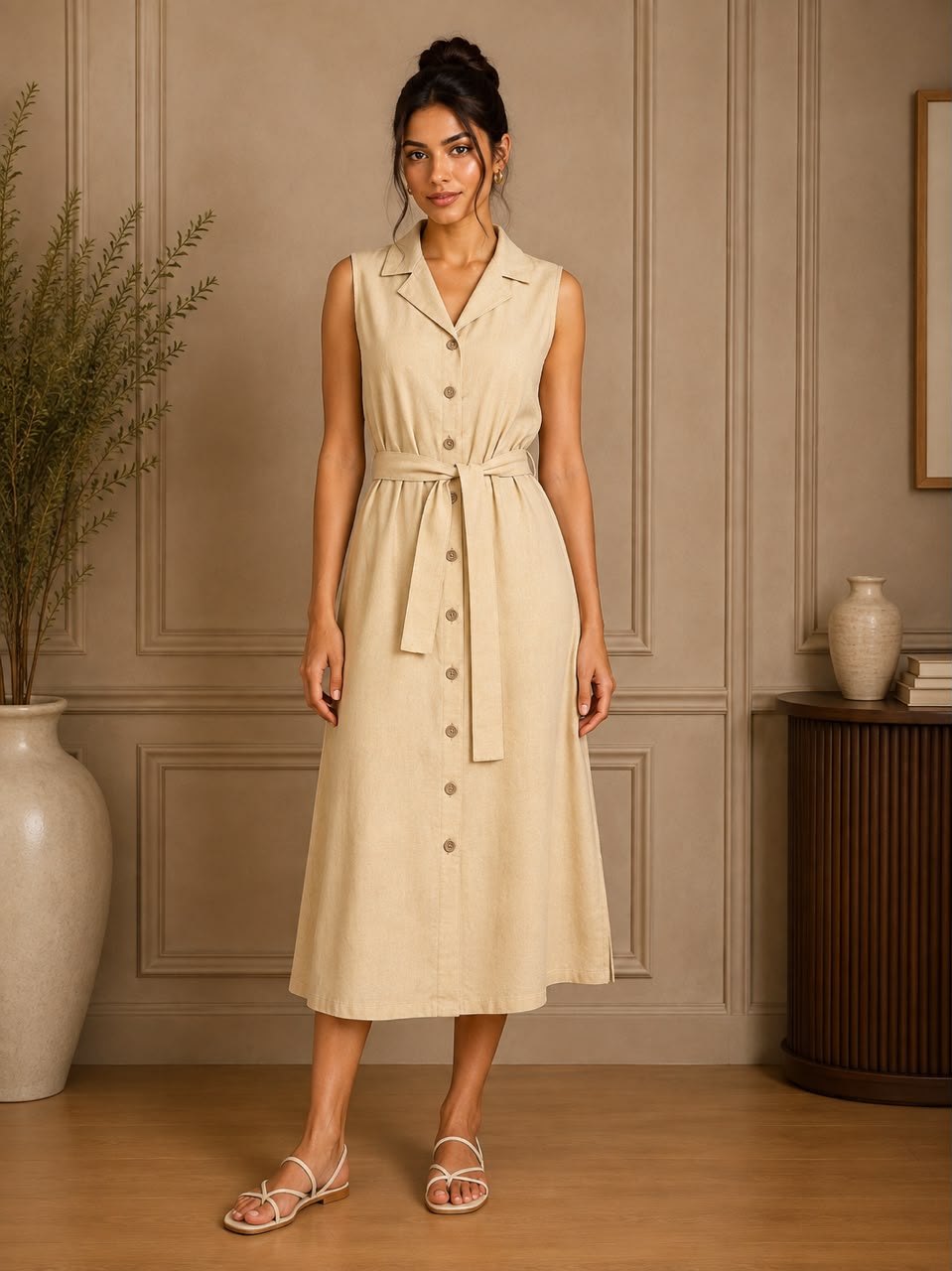 CELESTE BELTED LINEN DRESS