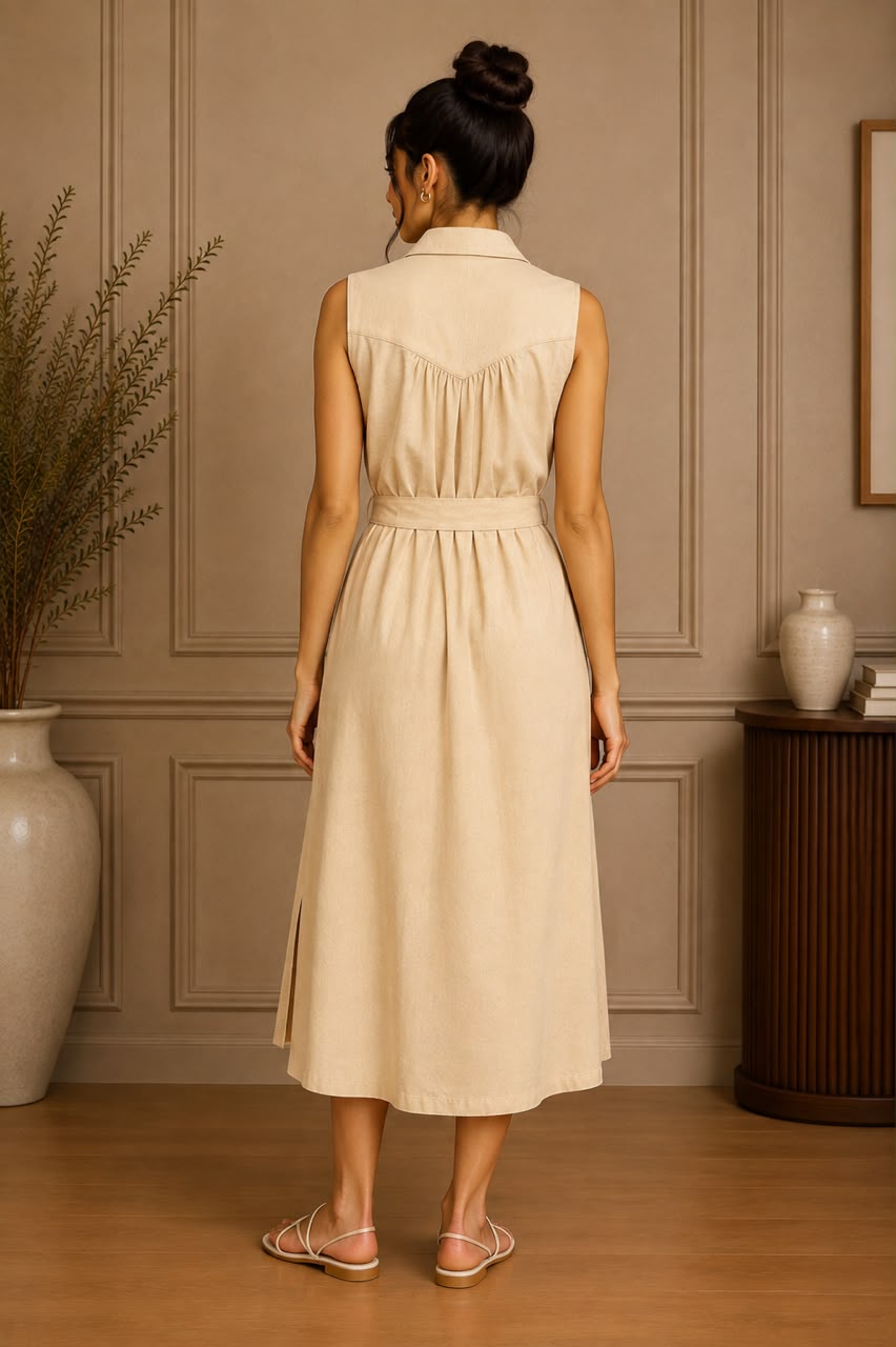 CELESTE BELTED LINEN DRESS